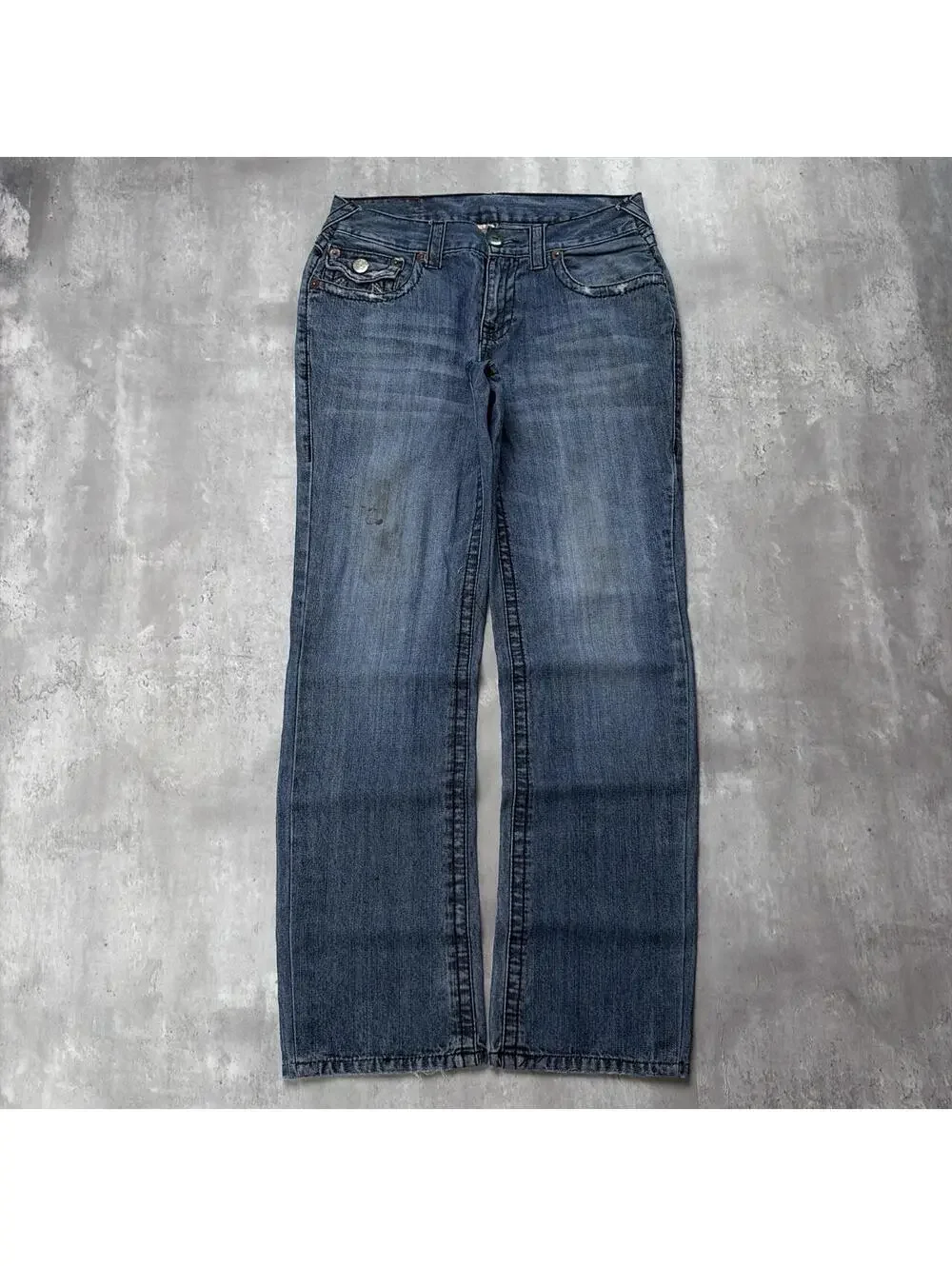 Y2K Dark Wash True Religion Grunge Billy Big T Straight Denim Jeans